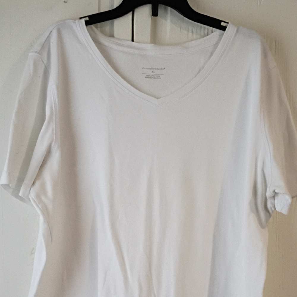 Christopher & Banks White V-Neck Short Sleeve Tee